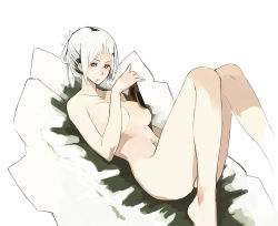 Rule 34 | 1girl, bad id, bad pixiv id, barefoot, breasts, censored, convenient censoring, lying, mk (masatusaboten), mole, mole under eye, nude, on back, original, small breasts, solo, white hair