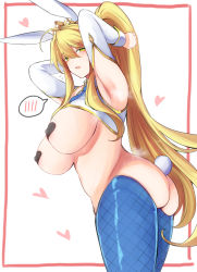 Rule 34 | 10eki (tenchou), 1girl, absurdres, ahoge, animal ears, armpits, arms behind head, arms up, artoria pendragon (all), artoria pendragon (fate), artoria pendragon (swimsuit ruler) (fate), ass, bare shoulders, blonde hair, blue legwear, blush, braid, breasts, butt crack, detached sleeves, fate/grand order, fate (series), fishnet legwear, fishnets, french braid, green eyes, hair between eyes, heart, heart pasties, highres, large breasts, long hair, looking at viewer, meme attire, navel, open mouth, pasties, ponytail, rabbit ears, rabbit tail, revealing clothes, reverse bunnysuit, reverse outfit, sidelocks, solo, swept bangs, tail, thighs, white background