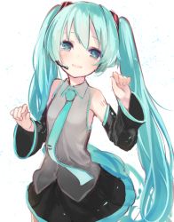 Rule 34 | 1girl, aqua eyes, aqua hair, blush, hatsune miku, kojiki-life, long hair, looking at viewer, necktie, open mouth, pleated skirt, shirt, skirt, smile, solo, twintails, vocaloid, white background