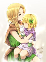 Rule 34 | 2girls, bianca (dq5), blonde hair, bow, dragon quest, dragon quest v, dress, green bow, green dress, green eyes, hero&#039;s daughter (dq5), highres, minori (m-noir), mother and daughter, multiple girls, parent and child