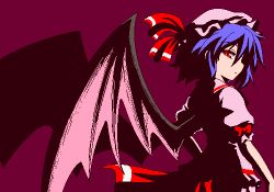 Rule 34 | 1girl, female focus, hat, high contrast, lowres, oekaki, pink hat, remilia scarlet, simple background, solo, touhou, wings