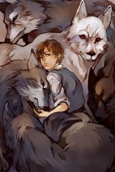 Rule 34 | 1girl, a song of ice and fire, animification, arya stark, bad id, bad pixiv id, blue eyes, brown hair, reverse trap, short hair, teaat2am, wolf