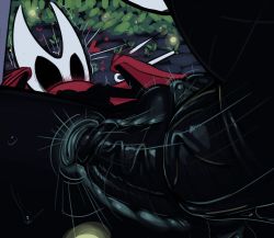 Rule 34 | 1boy, 1girl, anus, black cape, black skin, blush, boxman, cape, colored skin, heart, highres, hollow knight, hornet (hollow knight), knight (hollow knight), large penis, lying, missionary, penis, pussy, red cape, sex, size difference, sweat, vaginal, veins, veiny penis, x-ray