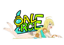 Rule 34 | 1girl, :d, ahoge, barefoot, blonde hair, feet, green eyes, highres, hoshii miki, idolmaster, idolmaster (classic), long hair, looking at viewer, lying, on stomach, one eye closed, open mouth, smile, soles, toes, wink