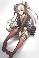 Rule 34 | 10s, 1girl, amatsukaze (kancolle), brown eyes, dress, garter straps, kantai collection, long hair, looking at viewer, md5 mismatch, personification, rensouhou-kun, resolution mismatch, sailor dress, school uniform, serafuku, short dress, silver hair, source smaller, striped clothes, striped thighhighs, taba comya, thighhighs, twintails, two side up, white stripes, zettai ryouiki
