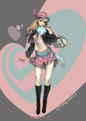 Rule 34 | 1girl, blonde hair, boots, c type, ctype, fashion, hat, jacket, original, scarf, skirt, solo