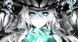 Rule 34 | 10s, 1girl, abyssal ship, air bubble, bubble, close-up, dated, eye focus, gloves, glowing, glowing eyes, hat, kantai collection, long hair, looking at viewer, monster, serious, signature, silver hair, teeth, tyouya, wo-class aircraft carrier
