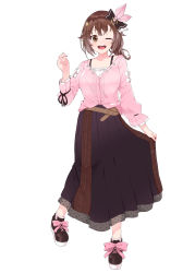 Rule 34 | 1girl, ;d, absurdres, black footwear, bow, brown eyes, brown hair, brown skirt, footwear bow, full body, hair bow, hair ornament, highres, hololive, long hair, long skirt, one eye closed, open mouth, pink bow, pink shirt, shirt, simple background, skirt, skirt hold, smile, solo, standing, star (symbol), star hair ornament, sunao na kapipara, tokino sora, tokino sora (casual), virtual youtuber, white background, white bow