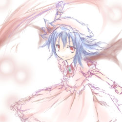 1girl blue_hair female_focus hat kotaka looking_at_viewer red_eyes remilia_scarlet sketch smile solo touhou