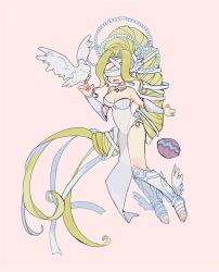 Rule 34 | 1girl, armor, bird, blindfold, breasts, cleavage, digimon, happy, highres, large breasts, long hair, o-ring, smile, solo, venusmon