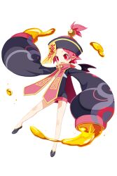 Rule 34 | 1girl, bare legs, black wings, blush stickers, chinese clothes, demon girl, demon wings, disgaea, disgaea rpg, earrings, fang, freckles, full body, hanako (disgaea), hat, honey, jewelry, jiangshi, non-web source, official art, ofuda, open mouth, photoshop (medium), pink eyes, pink hair, pointy ears, short hair, solo, stud earrings, transparent background, wings