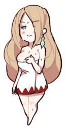 Rule 34 | 1girl, blush, bravely default: flying fairy, bravely default (series), breasts, brown hair, cleavage, holly white, inkerton-kun, simple background, solo, sweat, towel