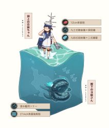 Rule 34 | 1girl, 1other, abyssal ship, black hair, blue sailor collar, dress, hat, hiburi (kancolle), kantai collection, looking to the side, low ponytail, sailor collar, sailor dress, sailor hat, shoes, short hair, short sleeves, socks, translation request, uwabaki, weidashming, white dress, white legwear, yo-class submarine, | |