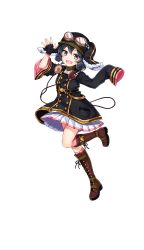 Rule 34 | black hair, boots, cross-laced footwear, fingerless gloves, formation girls, full body, gloves, google glass, grey eyes, hat, headphones, highres, lace-up boots, looking at viewer, ririkuto, short hair, solo, takato matsuri, transparent background, waving