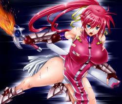 Rule 34 | 00s, blood, blue eyes, boots, bottomless, breasts, covered erect nipples, cuts, fingerless gloves, gao (artist), gao (naodayo), gloves, huge breasts, injury, laevatein (nanoha), long hair, lyrical nanoha, mahou shoujo lyrical nanoha, mahou shoujo lyrical nanoha strikers, panties, pink hair, ponytail, signum, thick thighs, thighs, torn clothes, underwear, weapon, whip sword