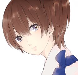 Rule 34 | 10s, 1girl, bad id, bad twitter id, brown hair, japanese clothes, kaga (kancolle), kantai collection, looking at viewer, multicolored eyes, portrait, saki hajime, short hair, side ponytail, simple background, solo, white background