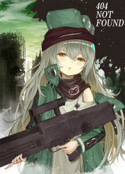 Rule 34 | 1girl, 404 (girls&#039; frontline), assault rifle, blue hair, blush, brown eyes, bullpup, caseless firearm, coat, commentary request, d:, english text, g11 (girls&#039; frontline), girls&#039; frontline, green coat, green hair, gun, h&amp;k g11, hair between eyes, head tilt, holding, holding gun, holding weapon, horizontal magazine, long hair, looking at viewer, numazume, off shoulder, open clothes, open coat, open mouth, outdoors, parted lips, personification, prototype design, rifle, ruins, sky, solo, very long hair, weapon