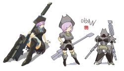 Rule 34 | 063an, 1girl, armored core, armored core: for answer, dual wielding, female focus, from software, full body, gun, holding, mecha, mecha musume, multiple views, pink hair, rifle, robot, short hair, sitting, sniper cannon, sniper rifle, standing, weapon