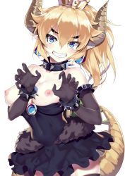 Rule 34 | 1girl, absurdres, armlet, black collar, black gloves, black skirt, blonde hair, blue eyes, bowsette, bracelet, breasts, brooch, cleavage, collar, crown, dress, earrings, elbow gloves, gloves, highres, horns, jewelry, large breasts, mario (series), nail polish, new super mario bros. u deluxe, nintendo, nipples, pointy ears, skirt, solo, spiked armlet, spiked bracelet, spiked collar, spiked shell, spiked tail, spikes, strapless, strapless dress, super crown, tail, teeth, thighhighs, white background