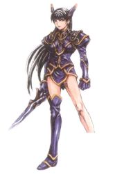 Rule 34 | 1girl, artist request, black hair, boots, breasts, concept, game console, gloves, high heels, long hair, official art, rapier, rose (dragoon), shoes, skirt, sword, the legend of dragoon, weapon