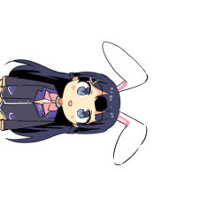 Rule 34 | 1girl, :d, animal ears, arms at sides, black jacket, blue eyes, blush, bow, bowtie, braid, cardigan, chibi, chuuta (+14), collared shirt, extra ears, eyebrows, french braid, jacket, kemonomimi mode, long hair, long sleeves, looking at viewer, lowres, nijisanji, no nose, open mouth, pink bow, pink bowtie, rabbit ears, school uniform, shirt, simple background, single braid, smile, solo, straight hair, tsukino mito, tsukino mito (1st costume), very long hair, virtual youtuber, white background, white shirt
