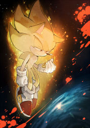 Rule 34 | aoki (fumomo), bad id, bad pixiv id, furry, furry male, gloves, glowing, holding, male focus, ring (sonic), shoes, sneakers, snout, solo, sonic (series), sonic the hedgehog, space, super sonic