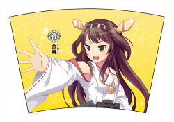 Rule 34 | &gt;:d, 10s, 1girl, :d, armpits, bad id, bad pixiv id, blush, brown eyes, brown hair, comic, detached sleeves, hairband, kantai collection, kongou (kancolle), long hair, open mouth, outstretched arm, ribbon-trimmed sleeves, ribbon trim, robe, smile, solo, swami, tsurime, v-shaped eyebrows