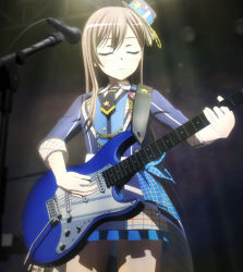 Rule 34 | 1girl, 3d, bang dream!, brown hair, electric guitar, closed eyes, guitar, hanazono tae, highres, instrument, long hair, screencap, stitched, third-party edit, third-party source