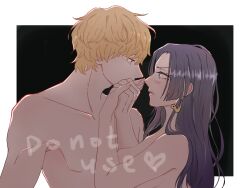 Rule 34 | 1boy, 1girl, black hair, blonde hair, blue eyes, blush, boa hancock, breasts, donquixote rocinante, earrings, hetero, highres, holding hands, jewelry, kissing hand, lips, long hair, looking at another, medium breasts, nude, one piece, review jujur, short hair, snake earrings