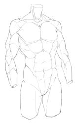 Rule 34 | 1boy, abs, anatomy, collarbone, greyscale, headless, kwin, male focus, monochrome, muscular, navel, original, simple background, sketch, solo, white background