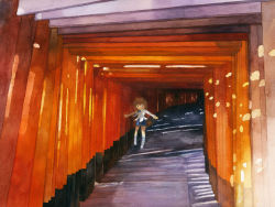 Rule 34 | 1girl, akemiho tabi nikki, bad id, bad pixiv id, kouno hikaru, multiple torii, original, painting (medium), real world location, scenery, solo, sunlight, torii, traditional media, watercolor (medium)