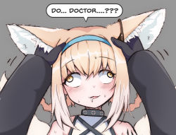 Rule 34 | ahegao, animal ears, arknights, blush, doctor (arknights), drooling, ear insertion, fluffy, fox ears, fox girl, fox tail, greenteaneko, hairband, headpat, highres, material growth, object insertion, oripathy lesion (arknights), sexually suggestive, suzuran (arknights), tail