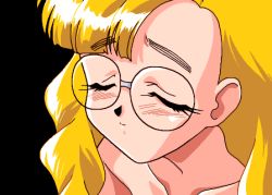 Rule 34 | 1990s (style), 1girl, animated, animated gif, blonde hair, blue eyes, blush, closed eyes, cum, cum on eyewear, ejaculation, facial, game cg, glasses, karin (viper), lowres, official art, retro artstyle, solo, topless, viper, viper v16
