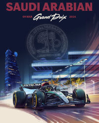 Rule 34 | 1boy, absurdres, andrew mytro, car, commentary, driving, english commentary, formula one, formula racer, helmet, highres, jeddah corniche circuit, lewis hamilton, mercedes-amg f1 w14, mercedes-benz, motion blur, motor vehicle, official art, petronas, promotional art, race vehicle, racecar, racetrack, real life, real world location, saudi arabia, shadow, spoiler (automobile), sponsor, vehicle focus