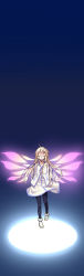 Rule 34 | 00s, 1girl, blonde hair, blue background, boots, choker, colette brunel, female focus, full body, gradient background, highres, jewelry, latex, long hair, long image, mizuki riyu, namco, pantyhose, solo, tales of (series), tales of symphonia, tall image, wings