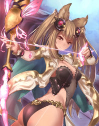 Rule 34 | 10s, 1girl, aiming, animal ears, armor, arrow (projectile), ass, back, blunt bangs, bow (weapon), bracelet, breasts, brown eyes, brown hair, butterfly wings, cleavage, cloak, clothing cutout, cowboy shot, dutch angle, erune, fingernails, flat ass, from side, glowing, granblue fantasy, hair ornament, highres, holding, holding weapon, insect wings, jewelry, lace, leotard, light particles, long fingernails, long hair, looking at viewer, looking back, metera (granblue fantasy), nail polish, panties, side cutout, sidelocks, small breasts, smile, turtleneck, twintails, underwear, very long hair, weapon, wings, yaman (yamanta lov)