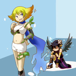 Rule 34 | 1boy, 1girl, :d, age difference, ancient greek clothes, angel, angry, armlet, bandages, bare shoulders, bike shorts, black hair, blonde hair, blue eyes, chiton, clenched teeth, crop top, crown, dark pit, detached sleeves, electricity, fluora, glowing, gradient hair, hair over one eye, halterneck, hand on own hip, holding, kid icarus, kid icarus uprising, kneeling, lowres, midriff, multicolored hair, navel, nintendo, open mouth, orange hair, phosphora, plant, red eyes, sandals, sash, scarf, short hair, short shorts, shorts, smile, sparkle, spiked hair, standing, teeth, thighlet, torn clothes, tunic, vambraces, vines, wings, wreath