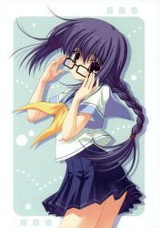 Rule 34 | absurdres, blue hair, braid, glasses, highres, nanao naru, school uniform, solo