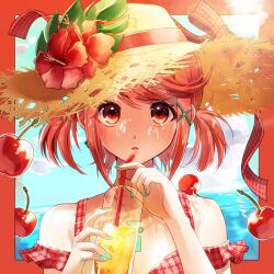 Rule 34 | 1girl, alternate costume, chest jewel, hat, ponfu y, red eyes, red hair, solo, sun hat, xenoblade chronicles (series), xenoblade chronicles 2