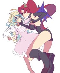 Rule 34 | 00s, 2girls, angel, angel and devil, angel wings, bad id, bad pixiv id, blush, boots, breasts, choker, collar, demon girl, demon wings, dress, eye contact, female focus, gloves, grabbing another&#039;s chin, halo, hand on another&#039;s chin, horns, imminent kiss, knee boots, large breasts, legs, leotard, linaria (ookinahitomi), long legs, looking at another, multicolored hair, multiple girls, nia teppelin, red hair, spiked collar, spikes, tengen toppa gurren lagann, theft, thighs, two-tone hair, wings, yoko littner, yuri