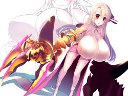 Rule 34 | 10s, 1girl, alternate breast size, bare shoulders, blush, breasts, claws, cosplay, fate/extra, fate/extra ccc, fate/grand order, fate/kaleid liner prisma illya, fate (series), hair ribbon, huge breasts, illyasviel von einzbern, long hair, looking at viewer, o-ring, o-ring top, open mouth, oppai loli, p answer, passion lip (cosplay), passionlip (fate), passionlip (fate) (cosplay), purple ribbon, red eyes, revealing clothes, ribbon, solo, very long hair, white hair