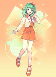 Rule 34 | 1girl, :d, a.i. voice, argyle cardigan, argyle clothes, black choker, blush, choker, commentary request, frilled sailor collar, frills, full body, green eyes, green hair, gumi, gumi (a.i. voice), hair ribbon, hairband, highres, jacket, long hair, long sleeves, nou (nounknown), open clothes, open jacket, open mouth, orange theme, puffy long sleeves, puffy sleeves, red footwear, red hairband, red ribbon, red sailor collar, red shirt, red skirt, ribbon, sailor collar, shirt, shoes, skirt, smile, socks, solo, teeth, upper teeth only, vocaloid, white socks