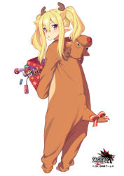 Rule 34 | 1girl, animal costume, antlers, blonde hair, box, dated, doll, full body, gift, gift box, grand harem, horns, looking at viewer, looking back, open mouth, original, pink eyes, pointy ears, pokachu, reindeer antlers, reindeer costume, remote control vibrator, ribbon, sex toy, solo, tail, tail ornament, tail ribbon, twintails, vibrator