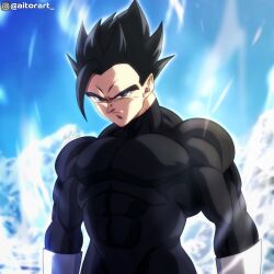 Rule 34 | absurdres, aura, black eyes, black hair, dragon ball, energy, highres, looking at viewer, muscular, muscular male, potential unleashed, serious, son gohan, tagme, ultimate gohan