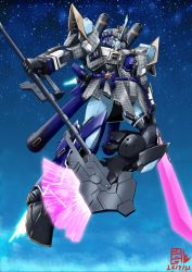 Rule 34 | axe, blue bow, bow, commentary, dated, energy axe, energy sword, english commentary, gelgoog, gundam, highres, holding, holding axe, holding sword, holding weapon, hololive, horns, hoshimachi suisei, hoshimachi suisei (1st costume), mecha, mechanization, mobile suit, mobile suit gundam, no humans, one-eyed, pravin rao santheran, purple eyes, robot, science fiction, single horn, sky, solo, space, star (sky), starry sky, sword, virtual youtuber, weapon