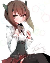 Rule 34 | 10s, 1girl, 2014, black thighhighs, brown eyes, brown hair, dated, headgear, highres, kantai collection, looking at viewer, md5 mismatch, personification, resized, short hair, signature, solo, taihou (kancolle), takeshima eku, thighhighs