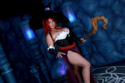 Rule 34 | 1girl, asian, breasts, chouzuki maryou, cosplay, dragon&#039;s crown, hat, hip focus, large breasts, photo (medium), plump, red hair, solo, witch, sorceress (dragon&#039;s crown), sorceress (dragon&#039;s crown) (cosplay), staff, thick thighs, thighs, wide hips, witch hat