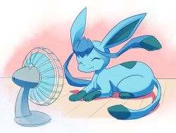Rule 34 | :3, ^ ^, ancesra, animal focus, blue hair, closed eyes, closed mouth, creatures (company), electric fan, closed eyes, full body, game freak, gen 4 pokemon, glaceon, happy, hot, long hair, nintendo, no humans, on floor, pokemon, pokemon (creature), sitting, sketch, smile, solo, sweat, twintails, wooden floor