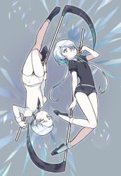 Rule 34 | 2others, amimi, androgynous, cairngorm (houseki no kuni), eyes visible through hair, gem uniform (houseki no kuni), ghost quartz (houseki no kuni), hair over one eye, houseki no kuni, looking at viewer, multiple others, necktie, rotational symmetry, scythe, short hair, short hair with long locks, time paradox, weapon, white eyes, white hair