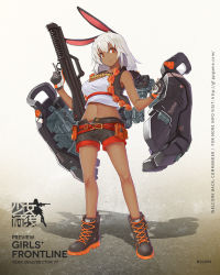 Rule 34 | &gt;:), 12-gauge, 1girl, ammunition, animal ears, artist request, ballistic shield, bare legs, black gloves, black shorts, bullpup, character name, closed mouth, combat shotgun, copyright name, crossed bangs, dark-skinned female, dark skin, full body, girls&#039; frontline, gloves, gun, hands up, high tops, highres, holding, holding gun, holding weapon, long hair, looking at viewer, midriff, navel, neostead, neostead 2000, ns2000 (girls&#039; frontline), official art, pump-action shotgun, pump action, rabbit ears, red eyes, rigging, shadow, shield, shield module, shoes, short shorts, shorts, shotgun, shotgun shell, smile, sneakers, solo, standing, tank top, truvelo armoury, v-shaped eyebrows, watermark, weapon, web address, white hair